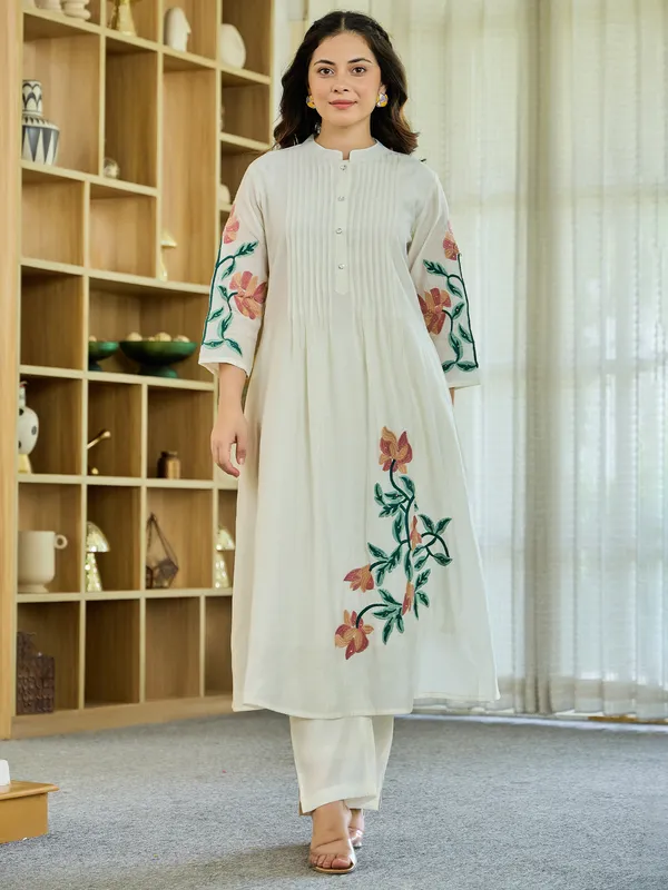 White_Embroidered_Pure_Cotton_Kurta_Trouser_Set