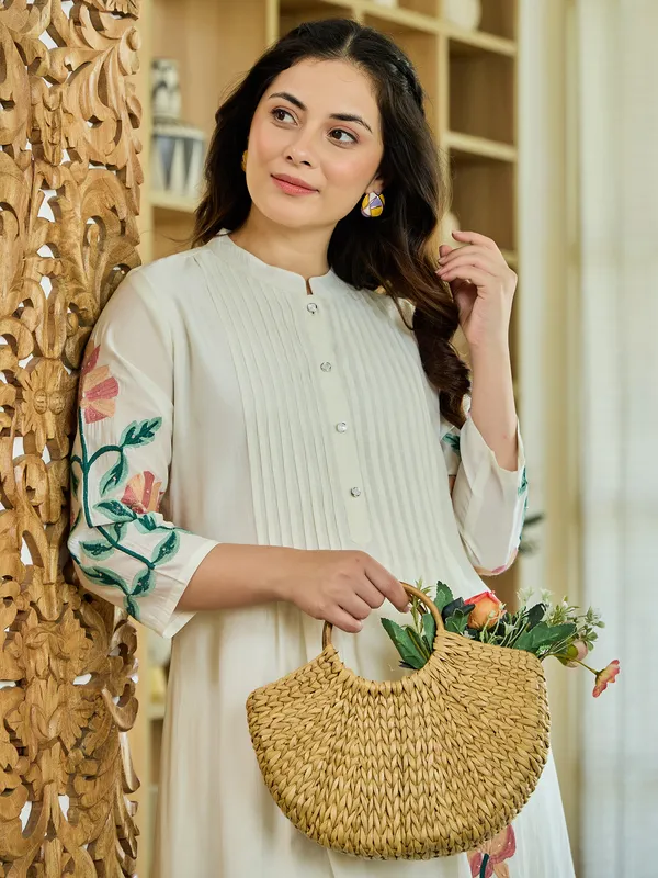 White_Embroidered_Pure_Cotton_Kurta_Trouser_Set