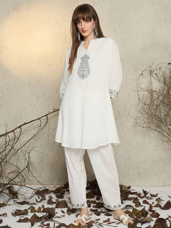 White_Cotton_A-Line_Kurta_with_Trousers
