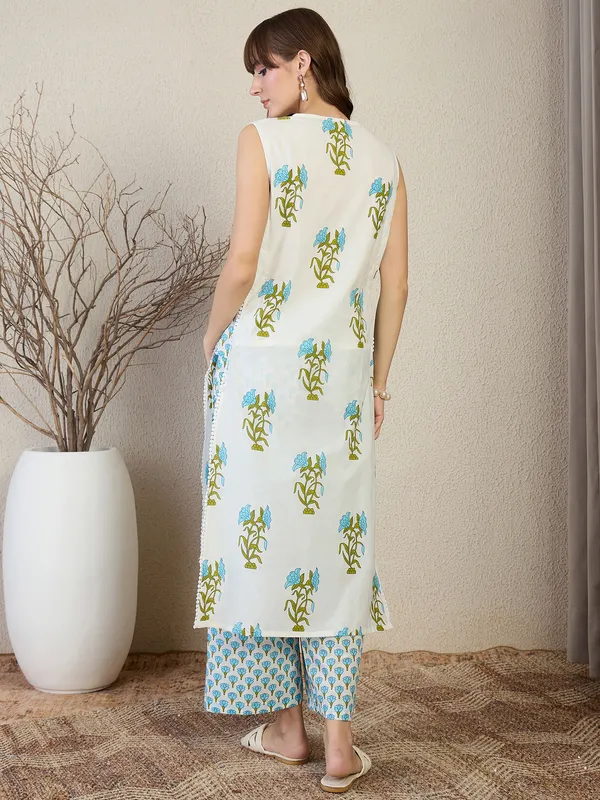White_Printed_Pure_Cotton_Kurta_Trouser_Set