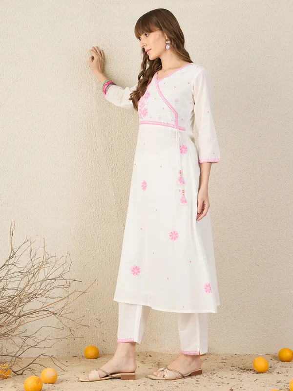 White_Embroidered_Pure_Cotton_Kurta_Trouser_Set