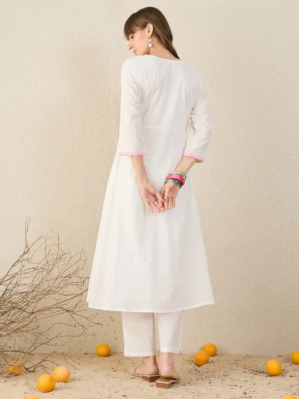 White_Embroidered_Pure_Cotton_Kurta_Trouser_Set