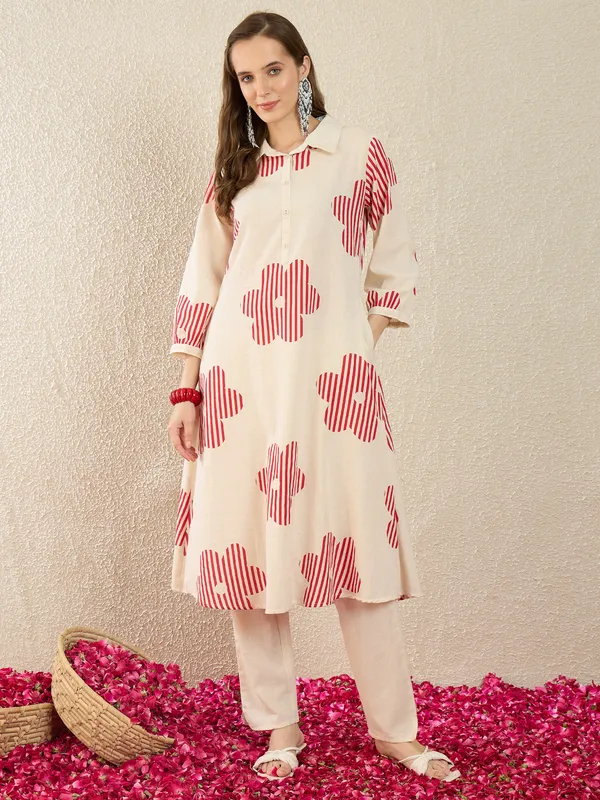 White_Printed_Pure_Cotton_Kurta_Trouser_Set