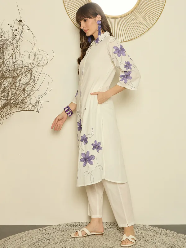 White_Printed_Pure_Cotton_Kurta_Trouser_Set