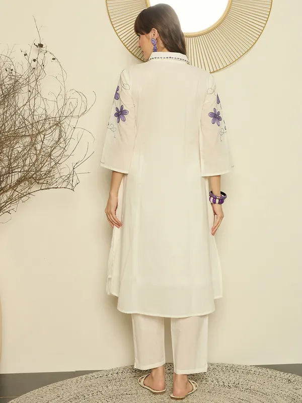 White_Printed_Pure_Cotton_Kurta_Trouser_Set