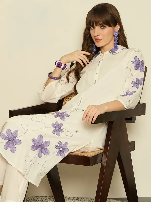 White_Printed_Pure_Cotton_Kurta_Trouser_Set