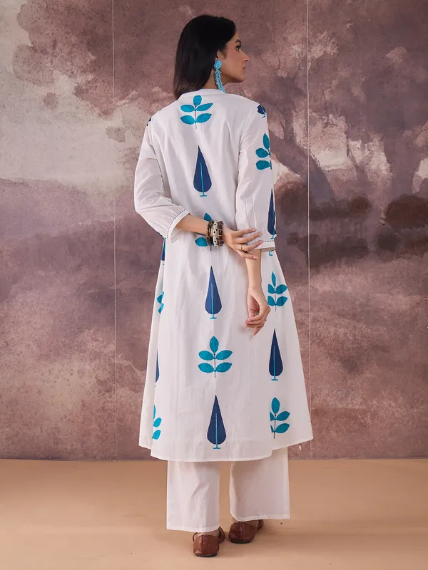 White_Printed_Pure_Cotton_Kurta_Trouser_Set