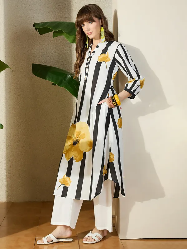White_Printed_Pure_Cotton_Kurta_Trouser_Set