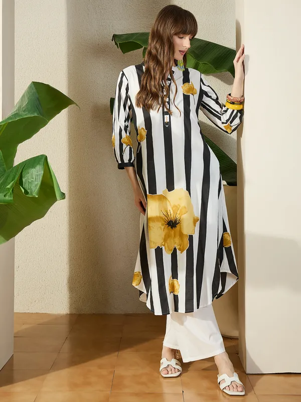 White_Printed_Pure_Cotton_Kurta_Trouser_Set