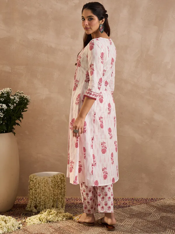 White_Printed_Pure_Cotton_Kurta_Trouser_Set