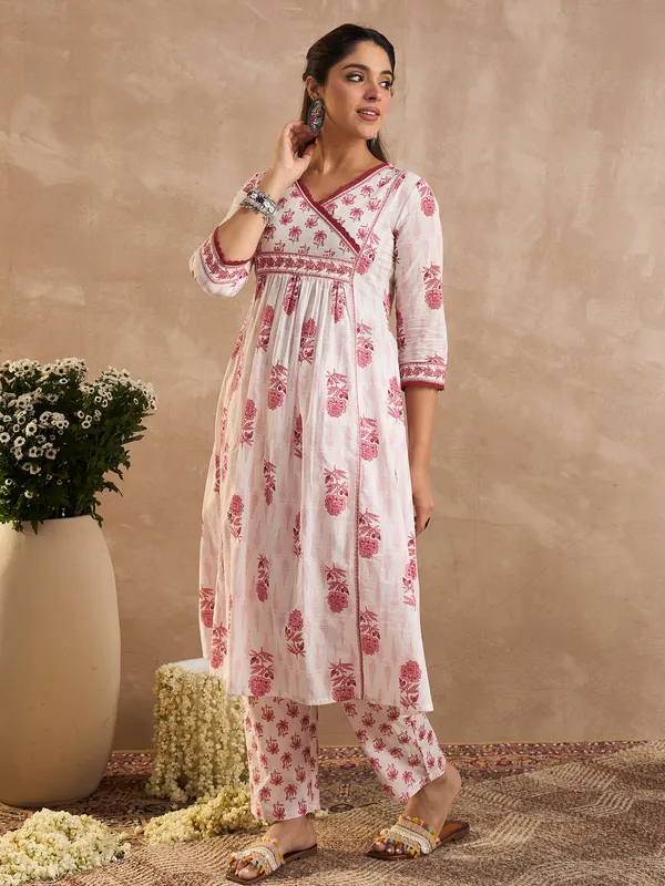 White_Printed_Pure_Cotton_Kurta_Trouser_Set