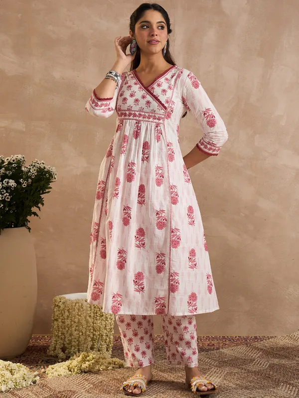 White_Printed_Pure_Cotton_Kurta_Trouser_Set
