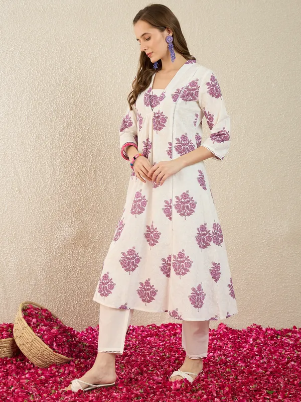 White_Printed_Pure_Cotton_Kurta_Trouser_Set