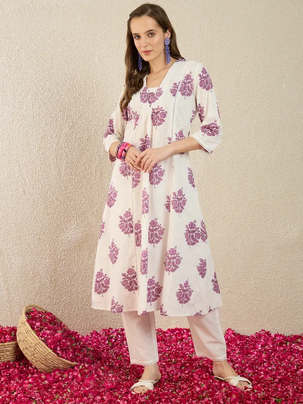 White_Printed_Pure_Cotton_Kurta_Trouser_Set
