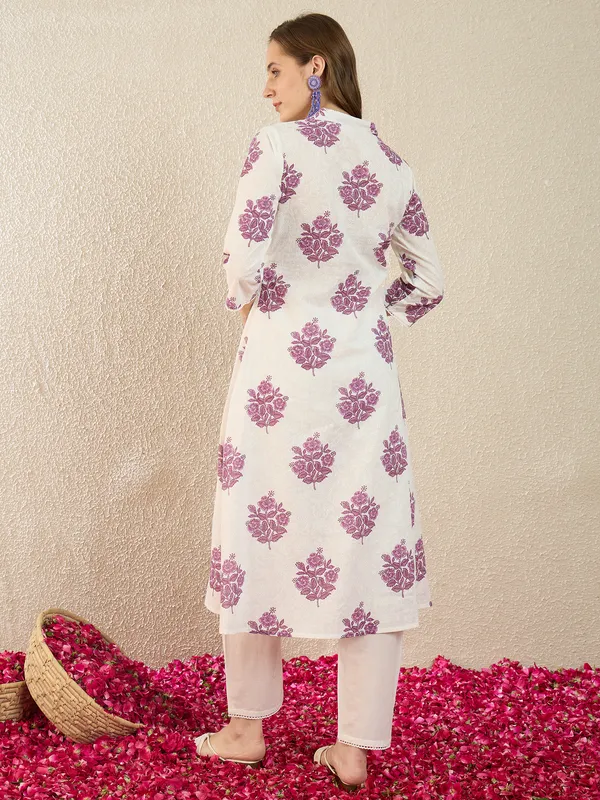 White_Printed_Pure_Cotton_Kurta_Trouser_Set