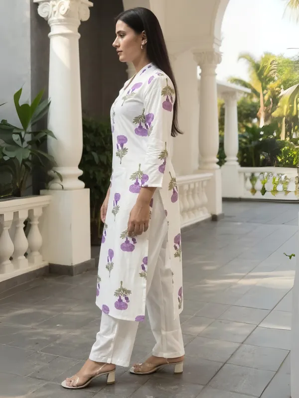 White_Printed_Pure_Cotton_Kurta_Trouser_Set