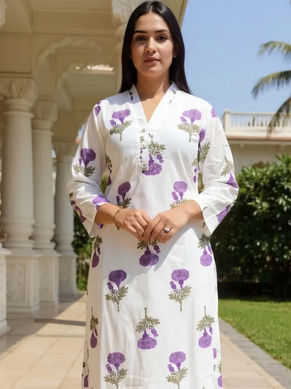 White_Printed_Pure_Cotton_Kurta_Trouser_Set