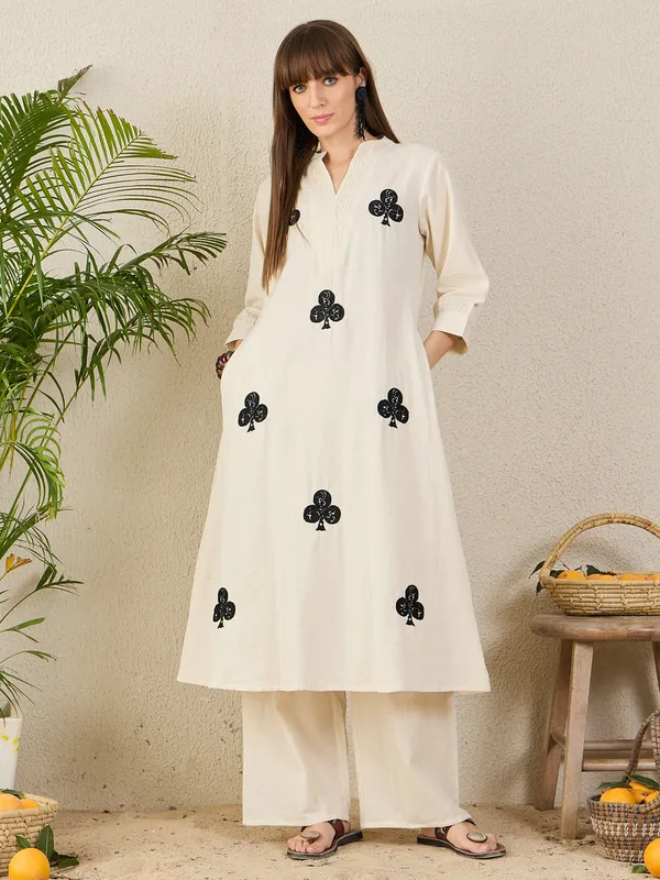 White_Embroidered_Pure_Cotton_Kurta_Trouser_Set