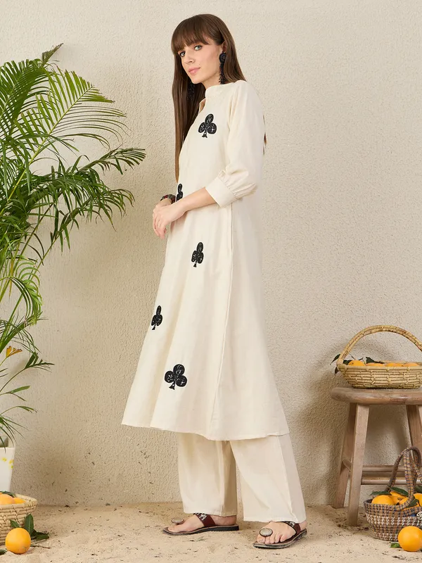 White_Embroidered_Pure_Cotton_Kurta_Trouser_Set