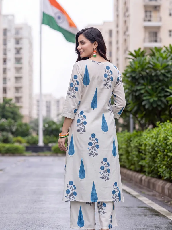 White_Printed_Pure_Cotton_Kurta_Trouser_Set
