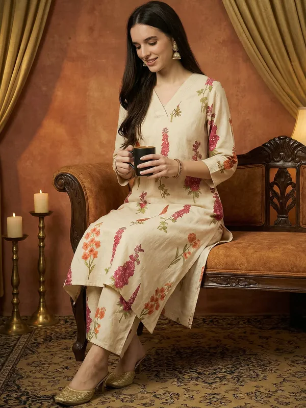 White_Printed_Pure_Cotton_Kurta_Trouser_Set