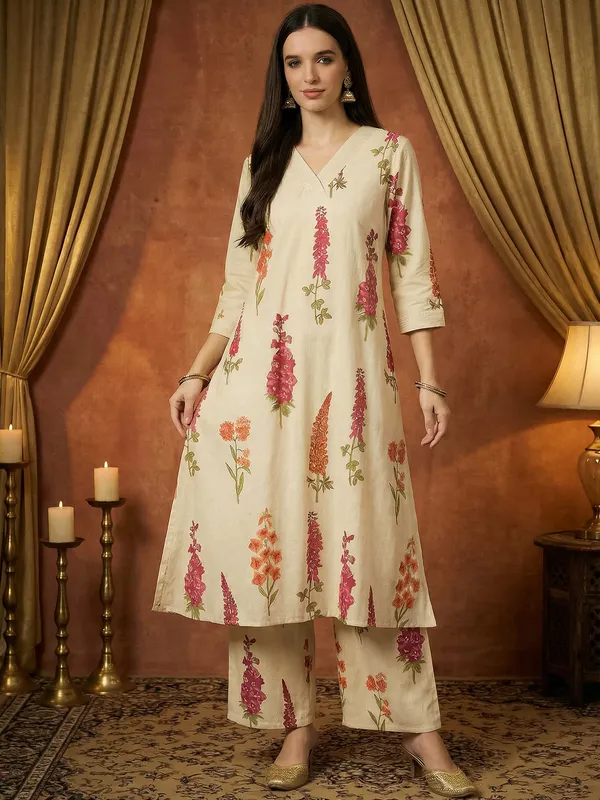 White_Printed_Pure_Cotton_Kurta_Trouser_Set