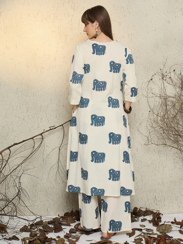 White_Printed_Pure_Cotton_Kurta_Trouser_Set