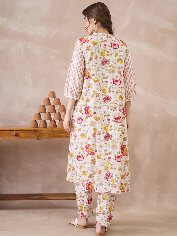 White_Printed_Pure_Cotton_Kurta_Trouser_Set
