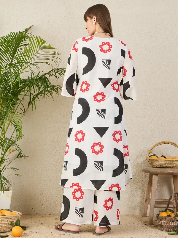White_Printed_Pure_Cotton_Kurta_Trouser_Set