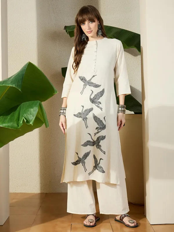 White_Printed_Pure_Cotton_Kurta_Trouser_Set