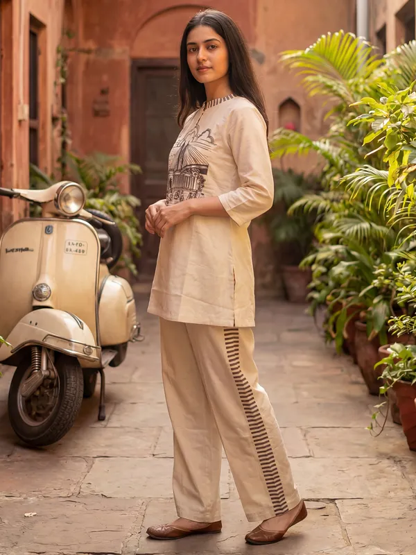 White_Printed_Pure_Cotton_Kurta_Trouser_Set