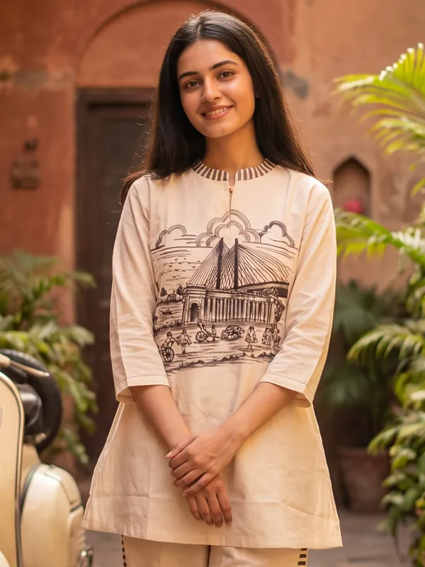 White_Printed_Pure_Cotton_Kurta_Trouser_Set