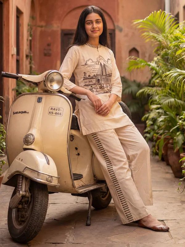 White_Printed_Pure_Cotton_Kurta_Trouser_Set