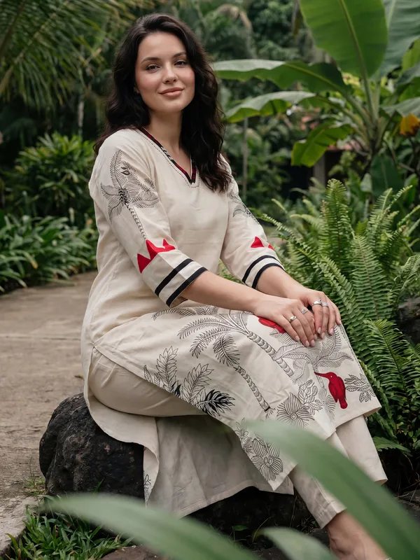 White_Printed_Pure_Cotton_Kurta_Trouser_Set