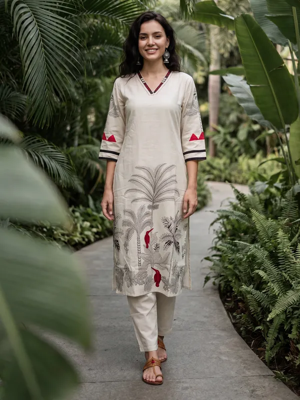 White_Printed_Pure_Cotton_Kurta_Trouser_Set