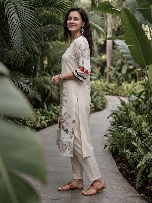 White_Printed_Pure_Cotton_Kurta_Trouser_Set