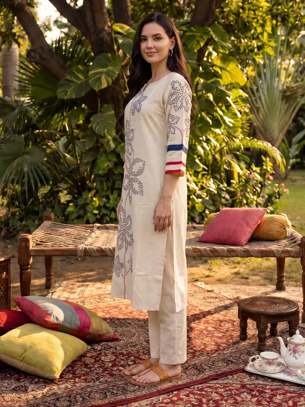 White_Embroidered_Pure_Cotton_Kurta_Trouser_Set