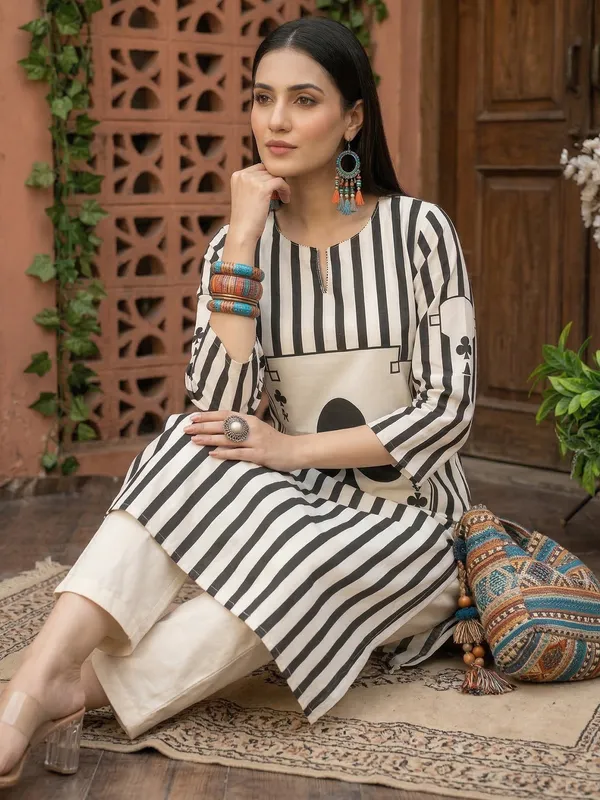 White_Printed_Pure_Cotton_Kurta_Trouser_Set
