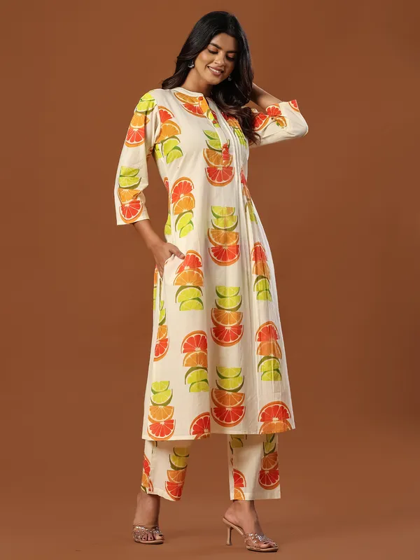 White_Printed_Pure_Cotton_Kurta_Trouser_Set