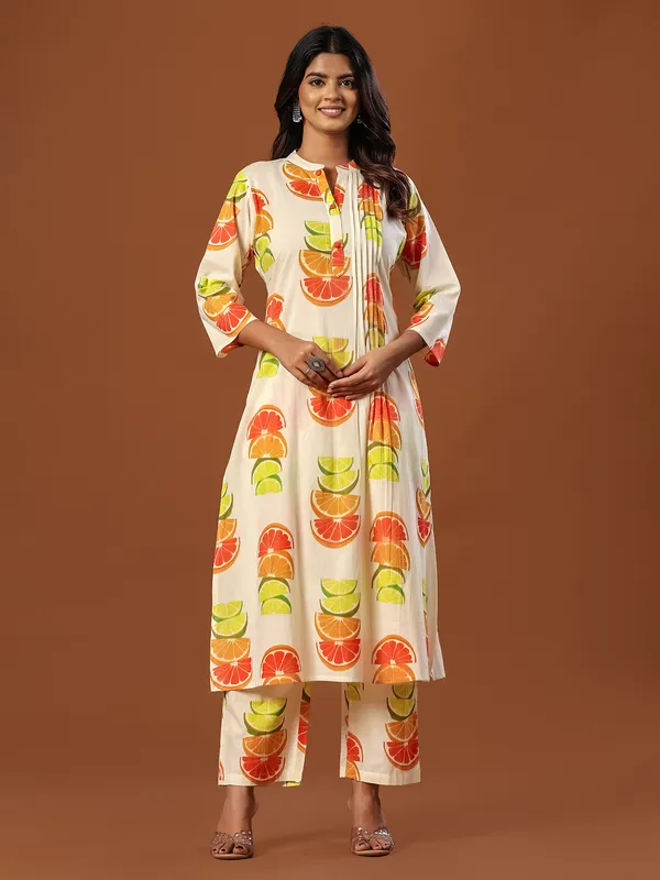 White_Printed_Pure_Cotton_Kurta_Trouser_Set