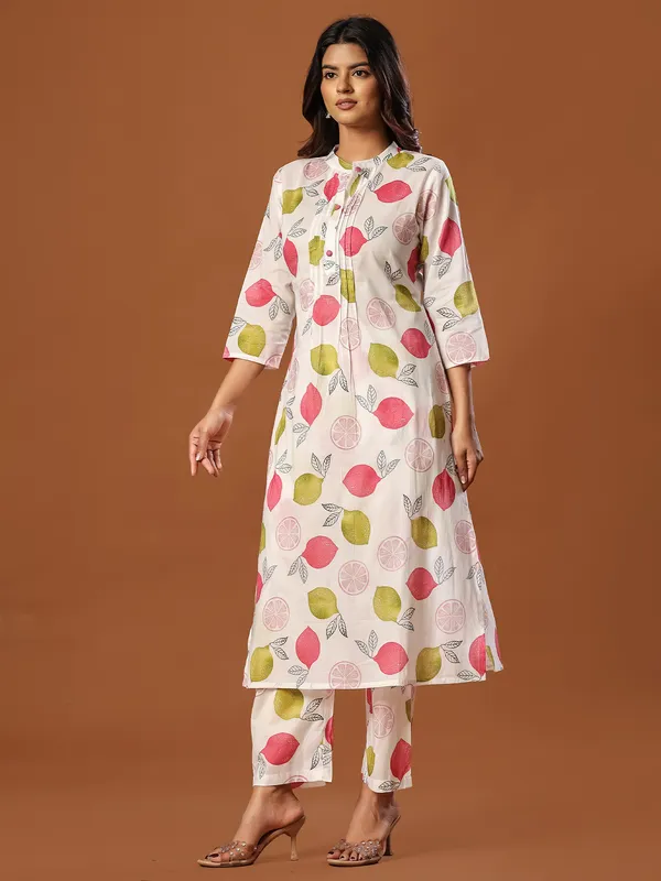 White_Printed_Pure_Cotton_Kurta_Trouser_Set