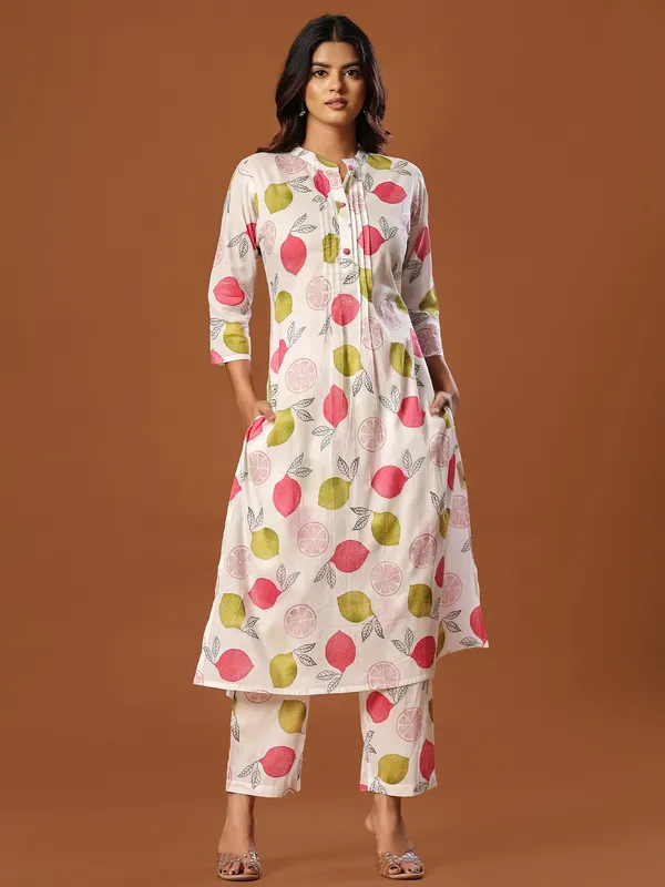 White_Printed_Pure_Cotton_Kurta_Trouser_Set