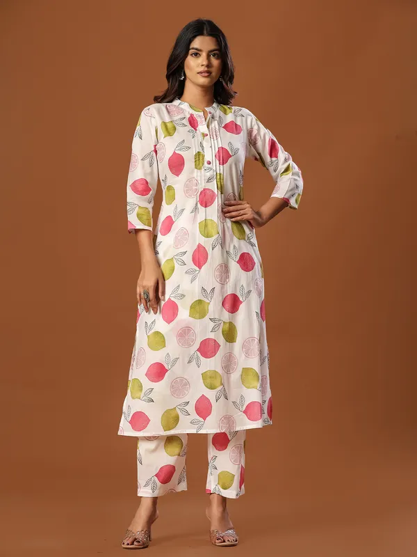 White_Printed_Pure_Cotton_Kurta_Trouser_Set