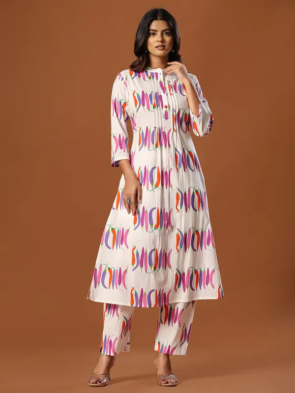 White_Printed_Pure_Cotton_Kurta_Trouser_Set