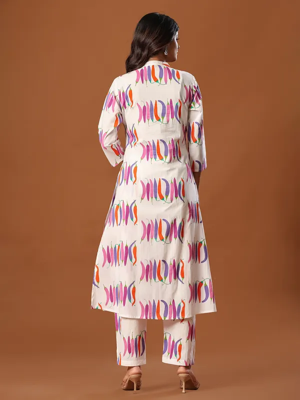 White_Printed_Pure_Cotton_Kurta_Trouser_Set