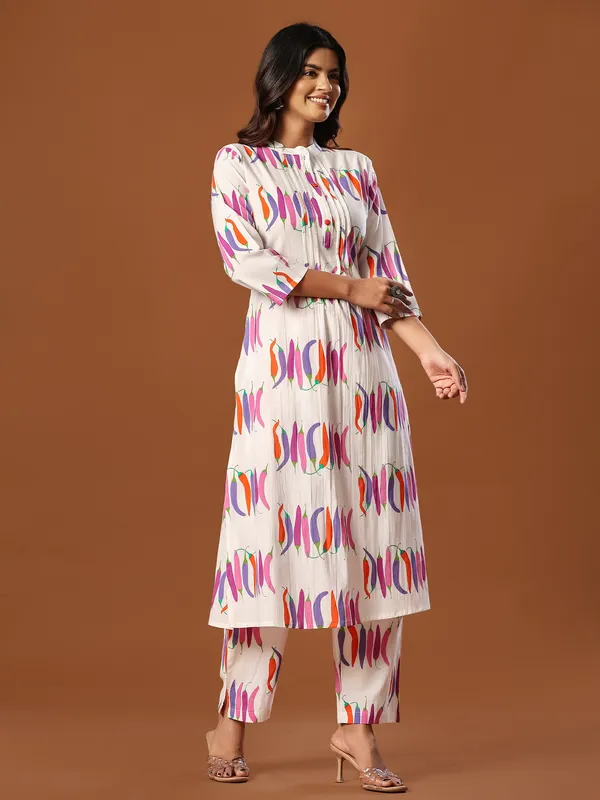 White_Printed_Pure_Cotton_Kurta_Trouser_Set