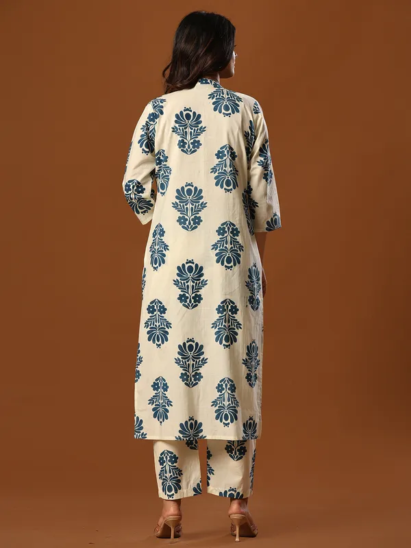 White_Printed_Pure_Cotton_Kurta_Trouser_Set