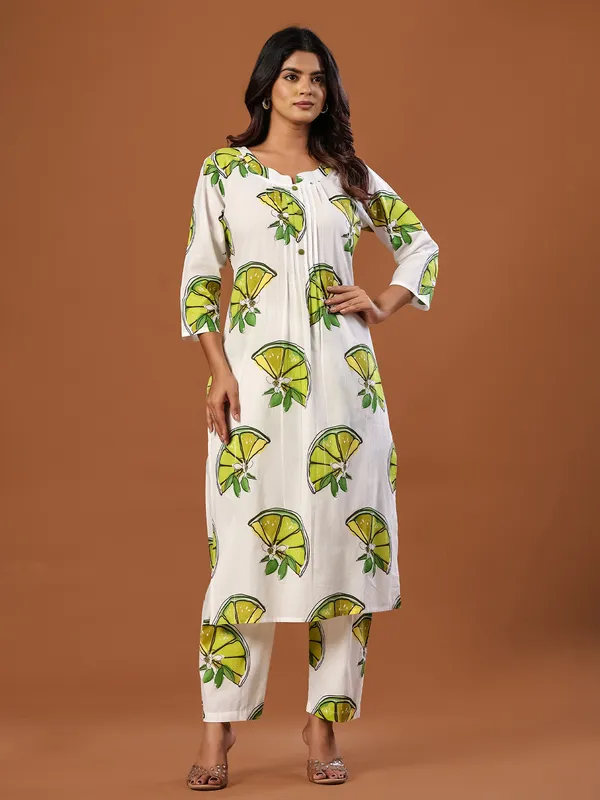 White_Printed_Pure_Cotton_Kurta_Trouser_Set