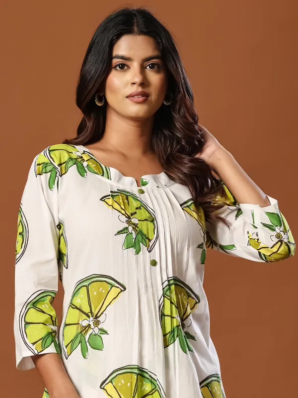 White_Printed_Pure_Cotton_Kurta_Trouser_Set