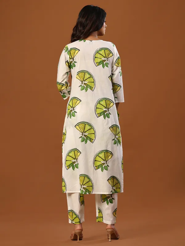 White_Printed_Pure_Cotton_Kurta_Trouser_Set